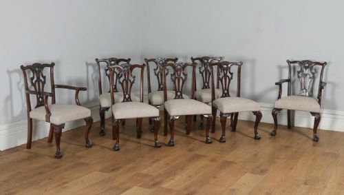 Antique English Set of 8 English Georgian Chippendale Style Mahogany Dining Chairs (Circa 1880)