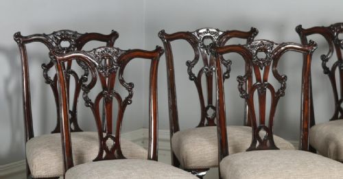 fig 1. Antique English Set of 8 English Georgian Chippendale Style Mahogany Dining Chairs (Circa 1880)