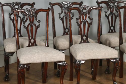 fig 2. Antique English Set of 8 English Georgian Chippendale Style Mahogany Dining Chairs (Circa 1880)
