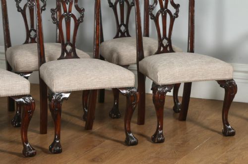 fig 3. Antique English Set of 8 English Georgian Chippendale Style Mahogany Dining Chairs (Circa 1880)