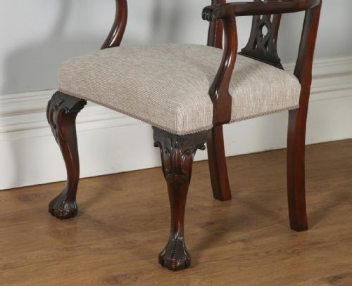 fig 6. Antique English Set of 8 English Georgian Chippendale Style Mahogany Dining Chairs (Circa 1880)