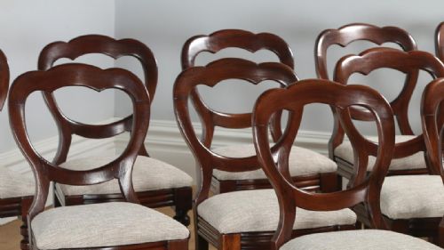 fig 5. Antique English Set of 12 Twelve Victorian Mahogany Balloon Crown Back Dining Chairs (Circa 1870)