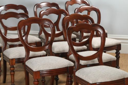 fig 7. Antique English Set of 12 Twelve Victorian Mahogany Balloon Crown Back Dining Chairs (Circa 1870)