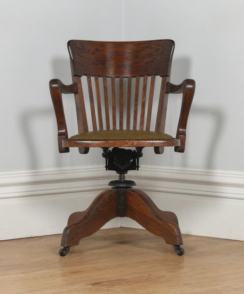 fig 1. Antique English Edwardian Oak Revolving Office Desk Arm Chair Circa (1910)