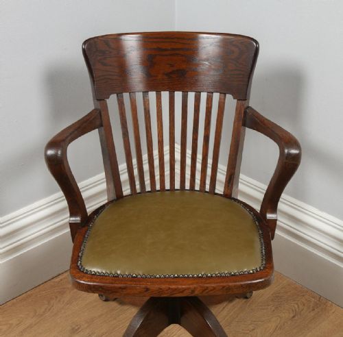 fig 2. Antique English Edwardian Oak Revolving Office Desk Arm Chair Circa (1910)