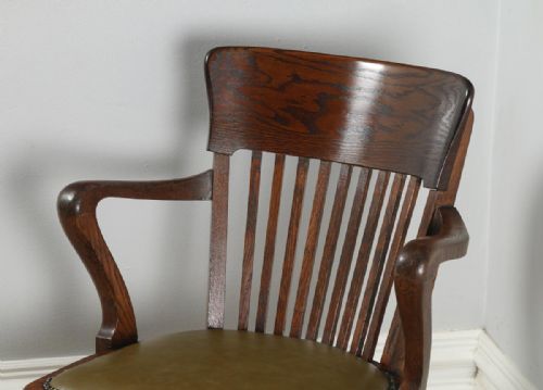 fig 3. Antique English Edwardian Oak Revolving Office Desk Arm Chair Circa (1910)