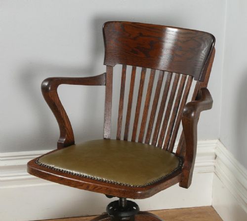 fig 4. Antique English Edwardian Oak Revolving Office Desk Arm Chair Circa (1910)