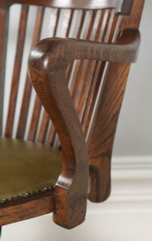 fig 7. Antique English Edwardian Oak Revolving Office Desk Arm Chair Circa (1910)