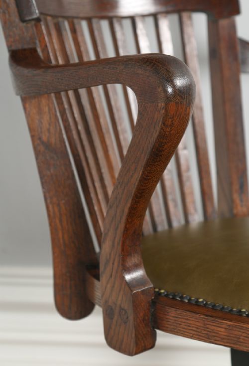 fig 8. Antique English Edwardian Oak Revolving Office Desk Arm Chair Circa (1910)