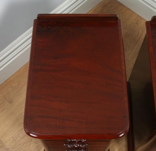 fig 2. Antique Pair of English Victorian Flame Mahogany Bedside Chests Tables Night Stands (Circa 1860)