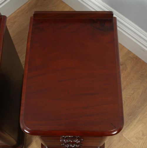 fig 4. Antique Pair of English Victorian Flame Mahogany Bedside Chests Tables Night Stands (Circa 1860)