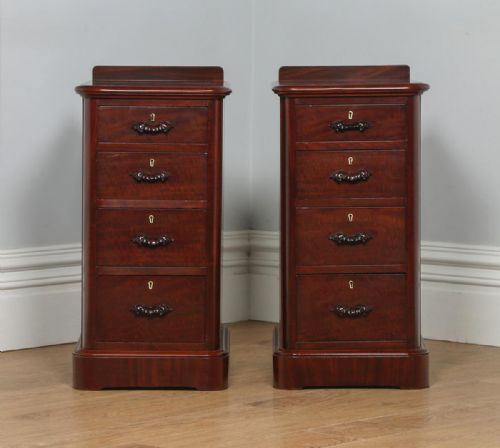 fig 5. Antique Pair of English Victorian Flame Mahogany Bedside Chests Tables Night Stands (Circa 1860)
