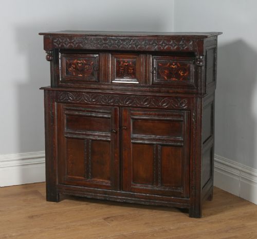 Antique Charles II Yorkshire Inlaid Marquetry Oak Court Housekeepers Cupboard (Circa 1660)
