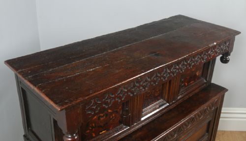 fig 3. Antique Charles II Yorkshire Inlaid Marquetry Oak Court Housekeepers Cupboard (Circa 1660)