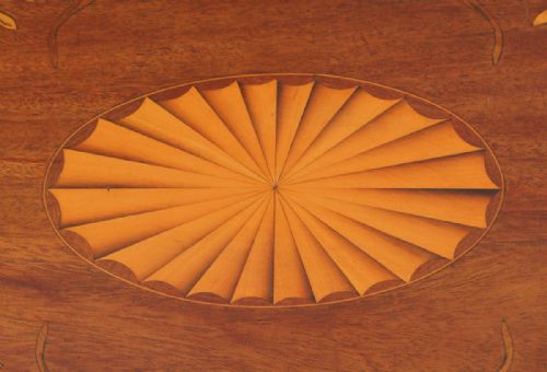 fig 3. Antique English Edwardian Mahogany Marquetry Inlaid Oval Drinks Tray (Circa 1900)