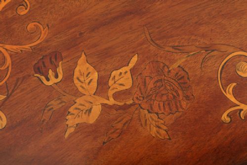 fig 4. Antique English Edwardian Mahogany Marquetry Inlaid Oval Drinks Tray (Circa 1900)
