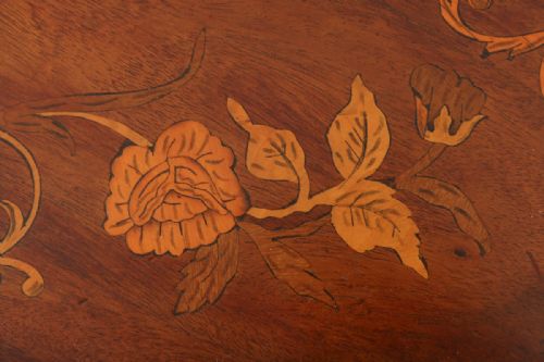 fig 6. Antique English Edwardian Mahogany Marquetry Inlaid Oval Drinks Tray (Circa 1900)