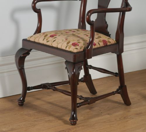 fig 2. Antique English Pair of Queen Anne Style Mahogany Crook Office Desk Carver Arm Side Chairs (Circa 1880)