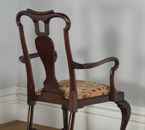 fig 3. Antique English Pair of Queen Anne Style Mahogany Crook Office Desk Carver Arm Side Chairs (Circa 1880)