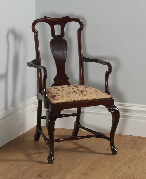 fig 4. Antique English Pair of Queen Anne Style Mahogany Crook Office Desk Carver Arm Side Chairs (Circa 1880)