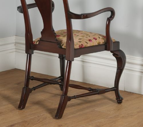 fig 5. Antique English Pair of Queen Anne Style Mahogany Crook Office Desk Carver Arm Side Chairs (Circa 1880)