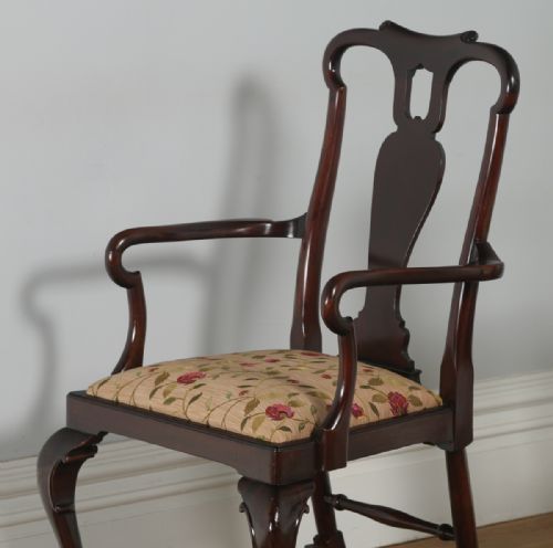fig 6. Antique English Pair of Queen Anne Style Mahogany Crook Office Desk Carver Arm Side Chairs (Circa 1880)