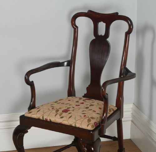 fig 7. Antique English Pair of Queen Anne Style Mahogany Crook Office Desk Carver Arm Side Chairs (Circa 1880)