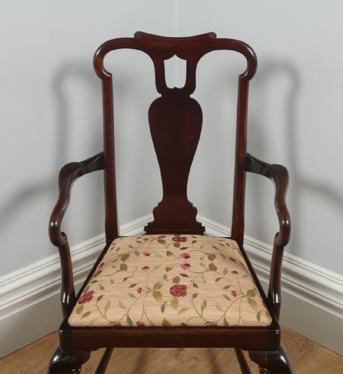 fig 8. Antique English Pair of Queen Anne Style Mahogany Crook Office Desk Carver Arm Side Chairs (Circa 1880)