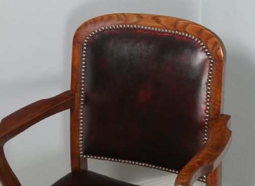 fig 3. Antique English Edwardian Oak and Red Leather Revolving Office Desk Armchair (Circa 1920)