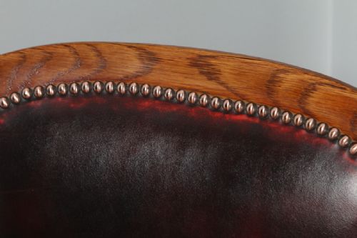 fig 5. Antique English Edwardian Oak and Red Leather Revolving Office Desk Armchair (Circa 1920)