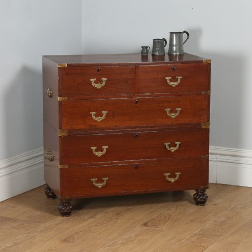 fig 1. Antique Victorian Colonial Teak & Brass Military Campaign Chest of Drawers (Circa 1840)