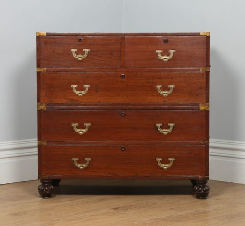 fig 2. Antique Victorian Colonial Teak & Brass Military Campaign Chest of Drawers (Circa 1840)