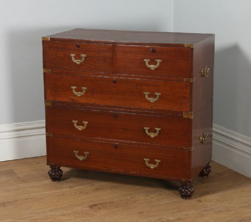 fig 3. Antique Victorian Colonial Teak & Brass Military Campaign Chest of Drawers (Circa 1840)