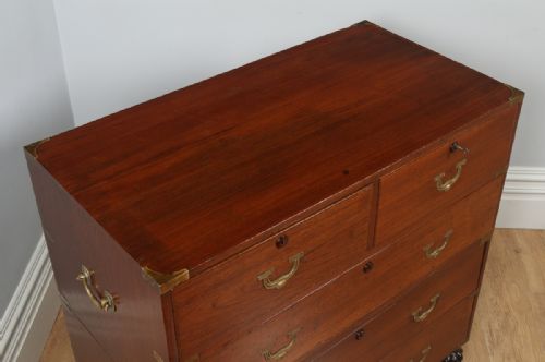 fig 4. Antique Victorian Colonial Teak & Brass Military Campaign Chest of Drawers (Circa 1840)