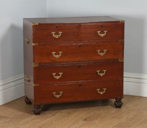 fig 5. Antique Victorian Colonial Teak & Brass Military Campaign Chest of Drawers (Circa 1840)