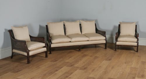 Antique English Edwardian Chippendale Style Three Piece Mahogany & Cane Bergere Chair Suite (Circa 1900)