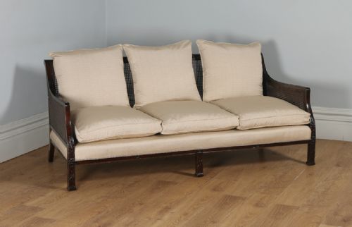 fig 1. Antique English Edwardian Chippendale Style Three Piece Mahogany & Cane Bergere Chair Suite (Circa 1900)