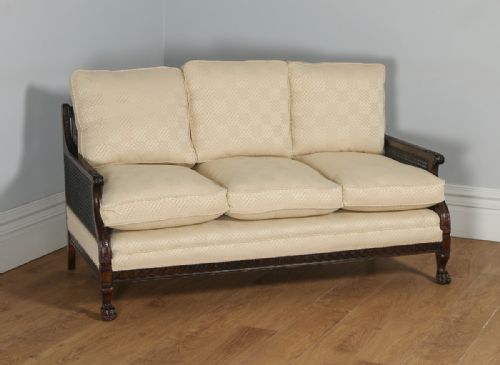 fig 1. Antique English Edwardian Sheraton Style Three Piece Mahogany & Cane Bergere Chair Suite (Circa 1900)