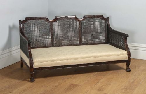 fig 2. Antique English Edwardian Sheraton Style Three Piece Mahogany & Cane Bergere Chair Suite (Circa 1900)