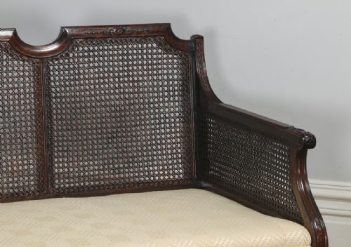 fig 3. Antique English Edwardian Sheraton Style Three Piece Mahogany & Cane Bergere Chair Suite (Circa 1900)