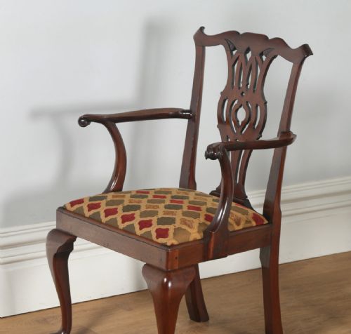 fig 2. Antique English Pair of Georgian Chippendale Style Mahogany Library Office Desk Carver Arm Side Chairs (Circa 1900)