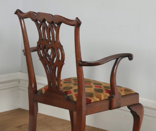 fig 4. Antique English Pair of Georgian Chippendale Style Mahogany Library Office Desk Carver Arm Side Chairs (Circa 1900)