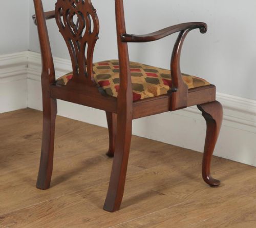 fig 5. Antique English Pair of Georgian Chippendale Style Mahogany Library Office Desk Carver Arm Side Chairs (Circa 1900)