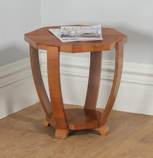 Art Deco Figured Walnut Octagonal Coffee Occasional Magazine Side Table (Circa 1930)
