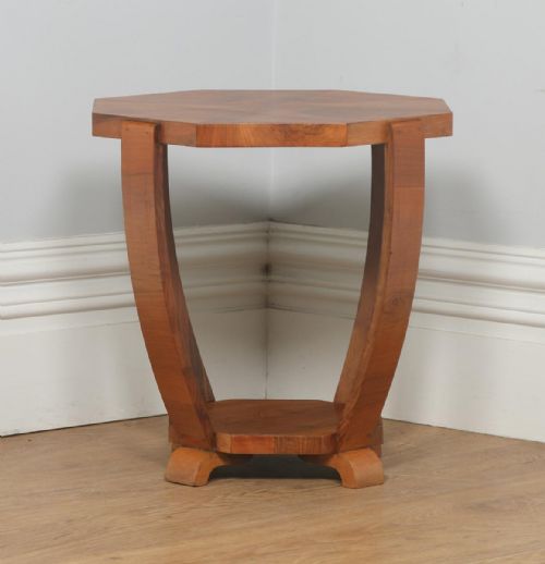 fig 1. Art Deco Figured Walnut Octagonal Coffee Occasional Magazine Side Table (Circa 1930)