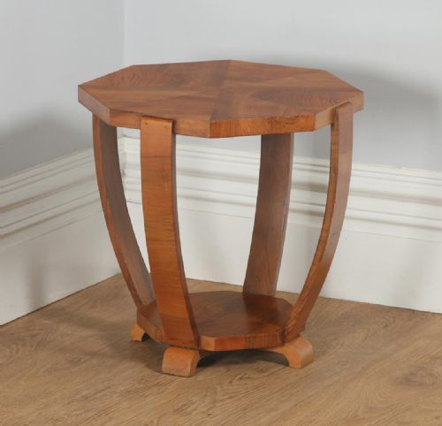 fig 2. Art Deco Figured Walnut Octagonal Coffee Occasional Magazine Side Table (Circa 1930)