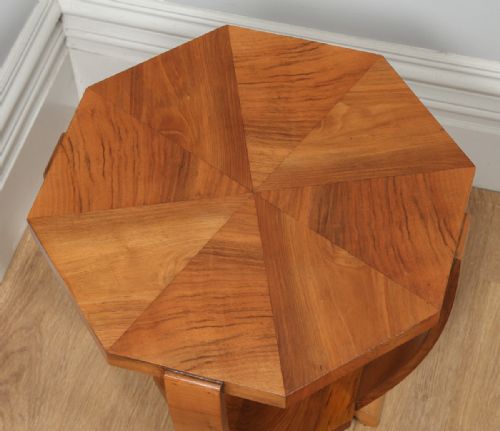 fig 4. Art Deco Figured Walnut Octagonal Coffee Occasional Magazine Side Table (Circa 1930)