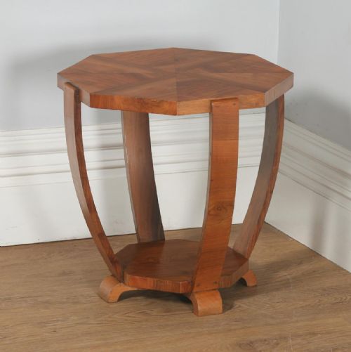 fig 6. Art Deco Figured Walnut Octagonal Coffee Occasional Magazine Side Table (Circa 1930)