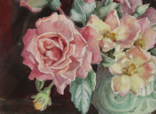 fig 5. Antique English Watercolour Painting of Flowers in a Vase by Helen Seddon (Circa 1930)