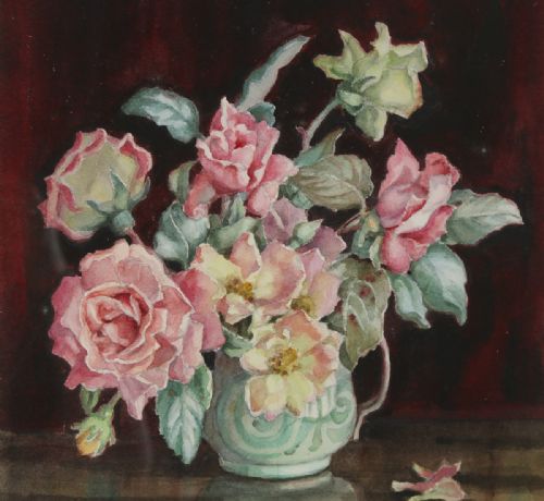 fig 6. Antique English Watercolour Painting of Flowers in a Vase by Helen Seddon (Circa 1930)